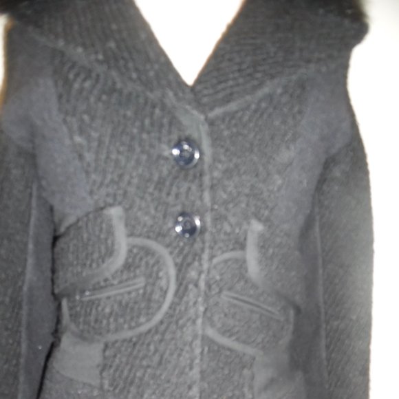 AnnaRita N Wool Real Fur Colar Wool Italy Black Buttoned Jacket Blaser Coat - Picture 12 of 16